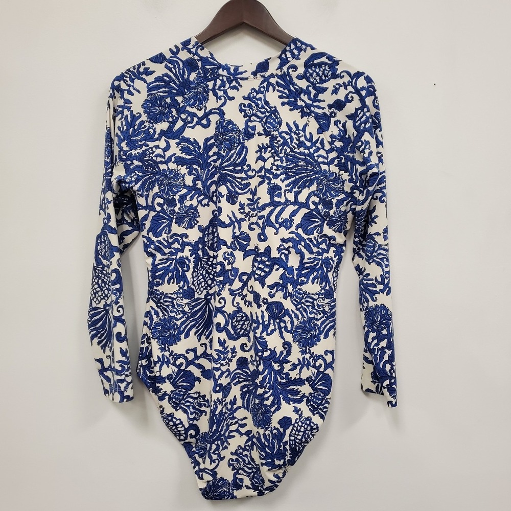 Lilly Pulitzer Randee Rash Gaurd One Piece Swimsuit Size 16 Blue Stretch UPF